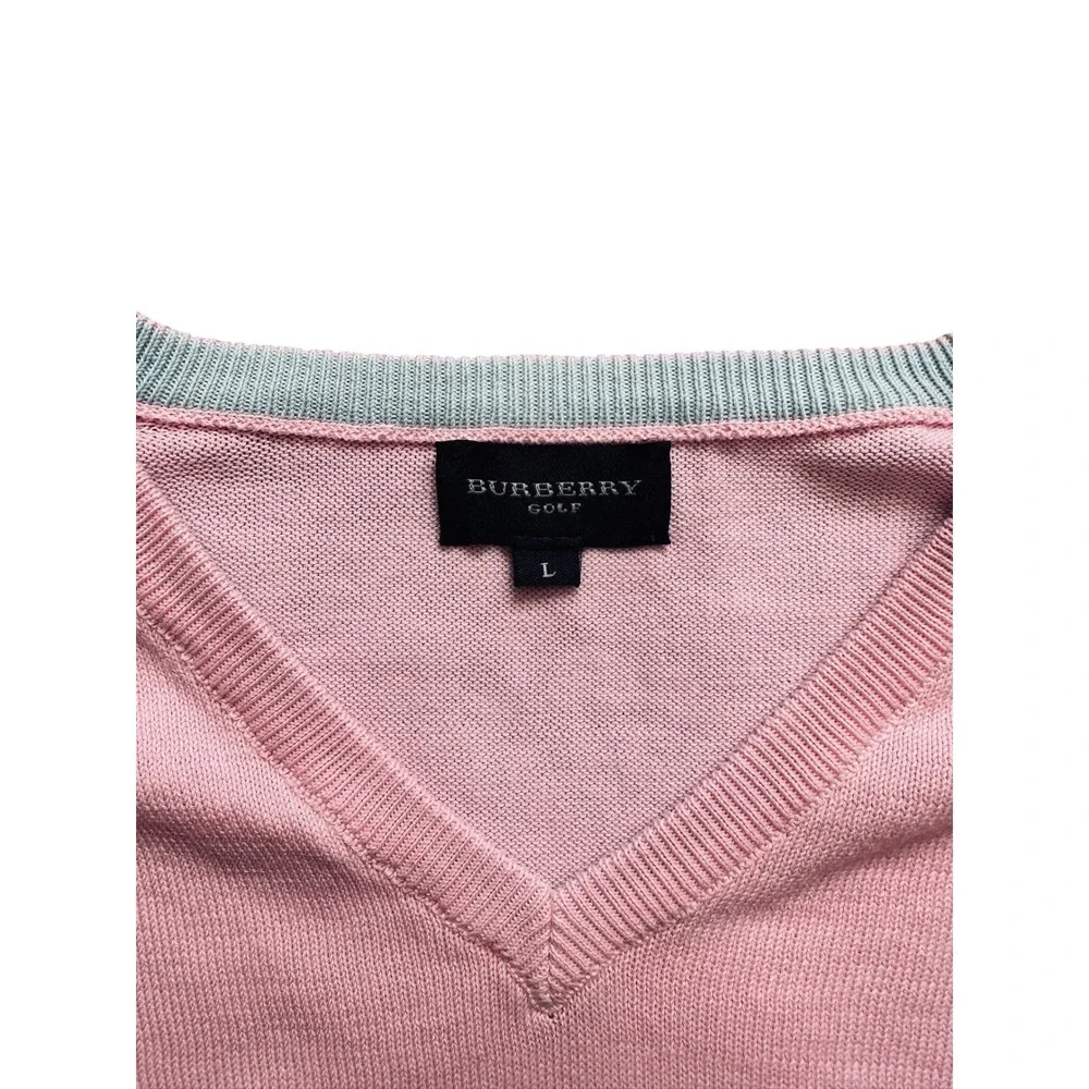 Preppy Vintage Burberry Golf Pink Cotton Sweater Vest V Neck Large
